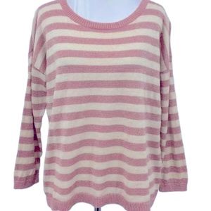 Loft by Ann Taylor| Cream & Silver Pink striped lightweight sweater. Size S
